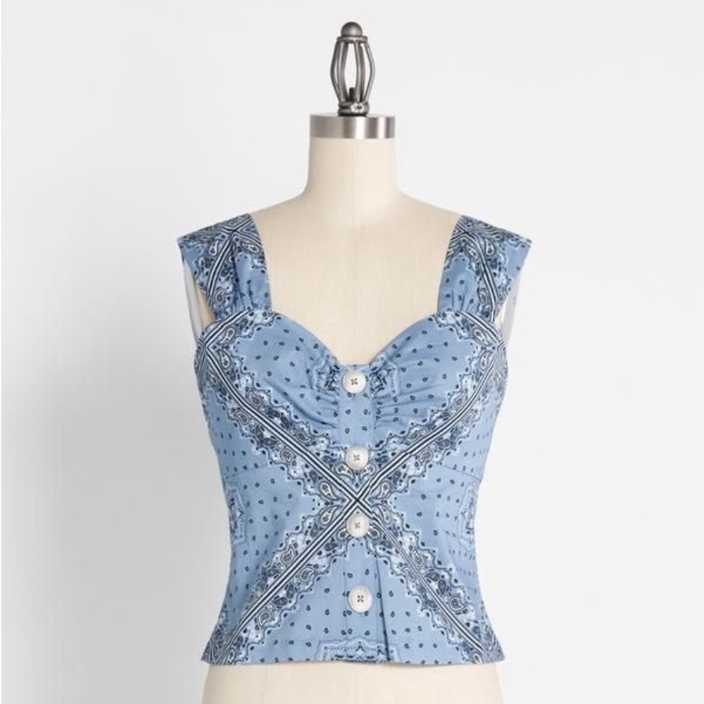 NWT 18W Modcloth Serene Serenade Blue Bandana Top